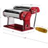 imageOVENTE Manual Stainless Steel Pasta Maker Machine and 7 Thickness Setting 05 to 3 mm Easy Cleaning ampamp Storage with Attachments of Hand Crank Roller Noodle Cutter ampamp Countertop Clamp Silver PA515SMetallic Red