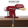 imageOVENTE Manual Stainless Steel Pasta Maker Machine and 7 Thickness Setting 05 to 3 mm Easy Cleaning ampamp Storage with Attachments of Hand Crank Roller Noodle Cutter ampamp Countertop Clamp Silver PA515SMetallic Red