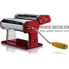 imageOVENTE Manual Stainless Steel Pasta Maker Machine and 7 Thickness Setting 05 to 3 mm Easy Cleaning ampamp Storage with Attachments of Hand Crank Roller Noodle Cutter ampamp Countertop Clamp Silver PA515SMetallic Red