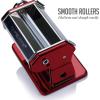 imageOVENTE Manual Stainless Steel Pasta Maker Machine and 7 Thickness Setting 05 to 3 mm Easy Cleaning ampamp Storage with Attachments of Hand Crank Roller Noodle Cutter ampamp Countertop Clamp Silver PA515SMetallic Red