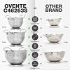 imageOVENTE Mixing Bowl Stainless Steel with Lids Nesting Bowls with Measuring Marks Safe Easy to Clean ampamp StoragePerfect for Cooking Baking ServingSilver BM46333S 15355 QuartsMixing BowlSet of 3Colander  Set of 3