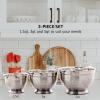 imageOVENTE Mixing Bowl Stainless Steel with Lids Nesting Bowls with Measuring Marks Safe Easy to Clean ampamp StoragePerfect for Cooking Baking ServingSilver BM46333S 15355 QuartsMixing BowlSet of 3Colander  Set of 3