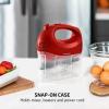 imageOVENTE Portable 5 Speed Mixing Electric Hand Mixer with Stainless Steel Whisk Beater Attachments ampamp Snap Storage Case Compact Lightweight 150 Watt Powerful Blender for Baking ampamp Cooking White HM151WRed