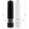 imageOVENTE Set of 2 Electric Salt ampamp Pepper Mill Grinder Battery Powered Stainless Steel Blades Automatic One Handed Operation with light and Adjustable Coarseness Black and White SPD102BW