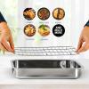 imageOVENTE Stainless Steel Roasting Pan 13 x 94 Oven Roaster Tray with Flat Rack Small Nonstick Chicken Roaster and Bakeware Dish for Cooking Lasagna Roasted Beef Veggies and More Silver CWR23131S13 x 94