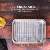 imageOVENTE Stainless Steel Roasting Pan 13 x 94 Oven Roaster Tray with Flat Rack Small Nonstick Chicken Roaster and Bakeware Dish for Cooking Lasagna Roasted Beef Veggies and More Silver CWR23131S13 x 94