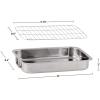imageOVENTE Stainless Steel Roasting Pan 13 x 94 Oven Roaster Tray with Flat Rack Small Nonstick Chicken Roaster and Bakeware Dish for Cooking Lasagna Roasted Beef Veggies and More Silver CWR23131S13 x 94