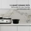 imageOVENTE Stainless Steel Triple Slow Cooker Buffet Server with Glass Lid ampamp Temperature Control 3 Section Station Portable 45 QT Ceramic Pot Food Warmer Easy Clean for Holiday Dinner Silver SLO315CBR
