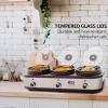 imageOVENTE Stainless Steel Triple Slow Cooker Buffet Server with Glass Lid ampamp Temperature Control 3 Section Station Portable 45 QT Ceramic Pot Food Warmer Easy Clean for Holiday Dinner Silver SLO315CBR