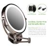 imageOvente 95quot Lighted Wall Mount Makeup Mirror 1X ampamp 7X Magnifier Spinning Double Sided Round LED Dimmer Switch Extend Retractable ampamp Folding Arm Battery USB Powered Antique Brass MLW45AB1X7X