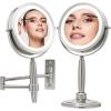 imageOVENTE 7 Lighted Makeup Mirror with 1X8X Magnification Cordless MultiFunctional Round Vanity Mirror with 360 Swivel Design Double Sided and Three Toned LED Lights Nickel Brushed MFM70BR1X8XNickle Brushed