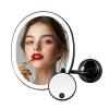 imageOVENTE 9 Lighted Wall Mount Makeup Mirror with Mini Magnetic 10X Magnifying Mirror Rechargeable Vanity Mirror Touch Screen Dimmable LED Lights Flexible Gooseneck ampamp Suction Mounting Black MOW22B