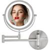 imageOVENTE 9quot Lighted Wall Mount Makeup Mirror with 1X7X Magnification Cordless Double Sided Magnifying Round Vanity Mirror 360 Swivel Design Extendable and Folding Arm Antique Bronze MFW85ABZ1X7XNickel Brushed