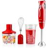 imageOVENTE Electric Immersion Hand Blender 300 Watt 2 Mixing Speed with Stainless Steel Blades Powerful Portable Easy Control Grip Stick Mixer Perfect for Smoothies Puree Baby Food ampamp Soup Red HS560RWith Attachment  Red