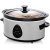 imageOVENTE Electric Slow Cooker with 3 Cooking Settings DishwasherSafe Stoneware Tempered Glass Lid and 37 Quart Oval Ceramic Pot Perfect for Entrees Soups Sauces Stews and Dips Silver SLO35ABRSilver