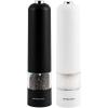 imageOVENTE Set of 2 Electric Salt ampamp Pepper Mill Grinder Battery Powered Stainless Steel Blades Automatic One Handed Operation with light and Adjustable Coarseness Black and White SPD102BW