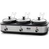 imageOVENTE Stainless Steel Triple Slow Cooker Buffet Server with Glass Lid ampamp Temperature Control 3 Section Station Portable 45 QT Ceramic Pot Food Warmer Easy Clean for Holiday Dinner Silver SLO315CBR