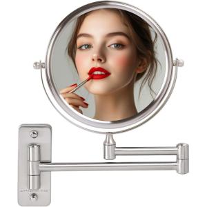 imageOVENTE 7quot Wall Mounted Makeup Mirror with 1X10X Magnification Double Sided Magnifying Round Bathroom Vanity Mirror 360 Swivel Design Extendable and Folding Arm Antique Bronze MNLFW70ABZ1X10XNickel Brushed
