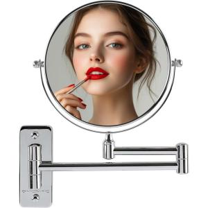 imageOVENTE 7quot Wall Mounted Makeup Mirror with 1X10X Magnification Double Sided Magnifying Round Bathroom Vanity Mirror 360 Swivel Design Extendable and Folding Arm Antique Bronze MNLFW70ABZ1X10XPolished Chrome