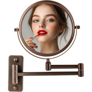 imageOVENTE 7quot Wall Mounted Makeup Mirror with 1X10X Magnification Double Sided Magnifying Round Bathroom Vanity Mirror 360 Swivel Design Extendable and Folding Arm Antique Bronze MNLFW70ABZ1X10XAntique Bronze