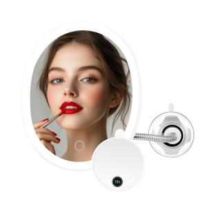 imageOVENTE 9 Lighted Wall Mount Makeup Mirror with Mini Magnetic 10X Magnifying Mirror Rechargeable Vanity Mirror Touch Screen Dimmable LED Lights Flexible Gooseneck ampamp Suction Mounting White MOW22W
