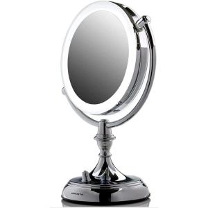 imageOVENTE 9quot Lighted Tabletop Makeup Mirror with 1X5X Magnification DoubleSided Magnifying Vanity Mirror with Dimmable LED Lights 360 Swivel Design and Dual Power Supply Polished Chrome MGT95CH1X5XPolished Chrome