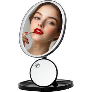 imageOVENTE 9quot Lighted Tabletop Makeup Mirror with Mini Magnetic 10X Magnifying Mirror Touch Screen Dimmable LED Lights Rechargeable ampamp Portable Vanity Mirror Perfect for Bathroom or Travel Black MOT22BBlack
