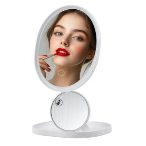 imageOVENTE 9quot Lighted Tabletop Makeup Mirror with Mini Magnetic 10X Magnifying Mirror Touch Screen Dimmable LED Lights Rechargeable ampamp Portable Vanity Mirror Perfect for Bathroom or Travel White MOT22W