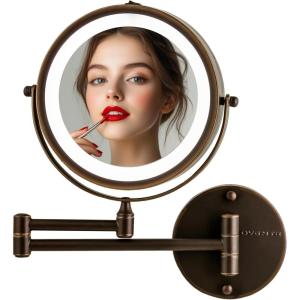 imageOVENTE 9quot Lighted Wall Mount Makeup Mirror with 1X7X Magnification Cordless Double Sided Magnifying Round Vanity Mirror 360 Swivel Design Extendable and Folding Arm Antique Bronze MFW85ABZ1X7XAntique Bronze