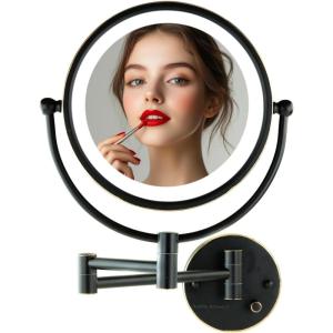 imageOVENTE 9quot Lighted Wall Mount Makeup Mirror with 1X7X Magnification Double Sided Magnifying Vanity Mirror LED Glow Light 360 Swivel Design Extendable ampamp Folding Arm Polished Chrome MPWD3185CH1X7XOil Rubbed Bronze
