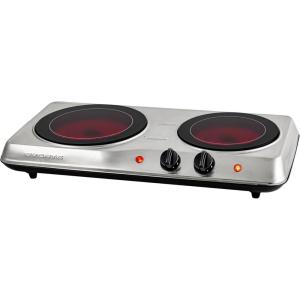 imageOVENTE Countertop Infrared Double Burner 1700W Electric Hot Plate and Portable Stove with 775quot and 675quot Ceramic Glass Cooktop 5 Level Temperature Setting and Easy to Clean Base Black BGI102BBGI102S  Silver