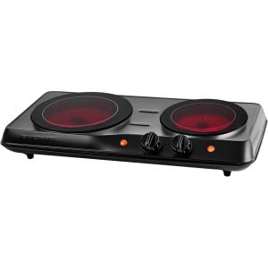 imageOVENTE Countertop Infrared Double Burner 1700W Electric Hot Plate and Portable Stove with 775quot and 675quot Ceramic Glass Cooktop 5 Level Temperature Setting and Easy to Clean Base Black BGI102BBGI102B  Black