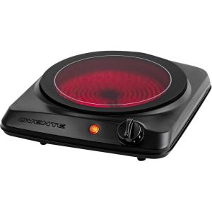 imageOVENTE Countertop Infrared Double Burner 1700W Electric Hot Plate and Portable Stove with 775quot and 675quot Ceramic Glass Cooktop 5 Level Temperature Setting and Easy to Clean Base Black BGI102BBGI101B  Black