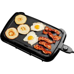 imageOVENTE Electric Griddle with 16 x 10 Inch Flat NonStick Cooking Surface Adjustable Thermostat Essential Indoor Grill for Instant Breakfast Pancakes Burgers Eggs Black GD1610BBlack