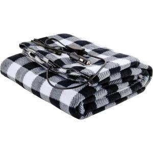 imageOVENTE Electric Heated Throw Blanket 57 x 39 Soft Polyester Fleece Heating Blanket with Car AC Outlet Temperature Control Overheat Protection and Machine Washable Black ampamp White BL4602BW