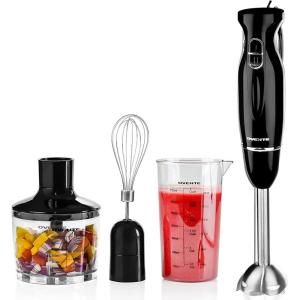imageOVENTE Electric Immersion Hand Blender 300 Watt 2 Mixing Speed with Stainless Steel Blades Powerful Portable Easy Control Grip Stick Mixer Perfect for Smoothies Puree Baby Food ampamp Soup Red HS560RWith Attachment  Black