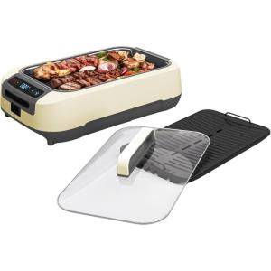 imageOVENTE Electric Indoor Grill with 13x10 Inch NonStick Cooking Surface 1000W Fast Heat Up Power Adjustable Temperature Removable and Dishwasher Safe Grilling Plate and Drip Tray Black GD1632NLBSGR85W