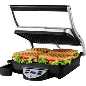 imageOVENTE Electric Sandwich Maker with NonStick Plates Indicator Lights Cool Touch Handle Easy to Clean and Store Perfect for Cooking Breakfast Grilled Cheese Tuna Melts and Snacks Black GPS401BGP1000BR