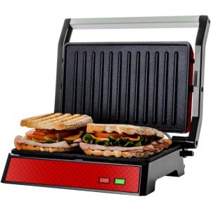 imageOVENTE Electric Sandwich Maker with NonStick Plates Indicator Lights Cool Touch Handle Easy to Clean and Store Perfect for Cooking Breakfast Grilled Cheese Tuna Melts and Snacks Black GPS401BGP0540R