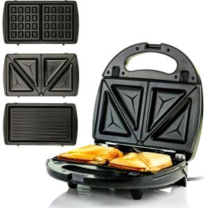 imageOVENTE Electric Sandwich Maker with NonStick Plates Indicator Lights Cool Touch Handle Easy to Clean and Store Perfect for Cooking Breakfast Grilled Cheese Tuna Melts and Snacks Black GPS401BGPI302B