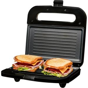 imageOVENTE Electric Sandwich Maker with NonStick Plates Indicator Lights Cool Touch Handle Easy to Clean and Store Perfect for Cooking Breakfast Grilled Cheese Tuna Melts and Snacks Black GPS401BGP0401B