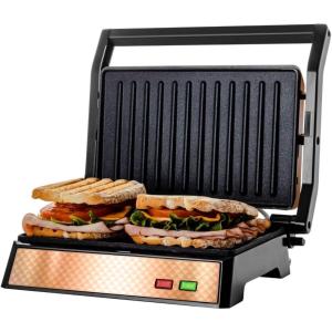 imageOVENTE Electric Sandwich Maker with NonStick Plates Indicator Lights Cool Touch Handle Easy to Clean and Store Perfect for Cooking Breakfast Grilled Cheese Tuna Melts and Snacks Black GPS401BGP0540CO
