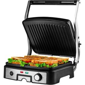 imageOVENTE Electric Sandwich Maker with NonStick Plates Indicator Lights Cool Touch Handle Easy to Clean and Store Perfect for Cooking Breakfast Grilled Cheese Tuna Melts and Snacks Black GPS401BGP1861BR