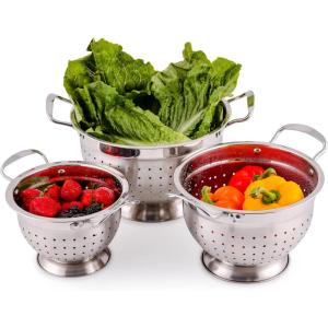 imageOVENTE Mixing Bowl Stainless Steel with Lids Nesting Bowls with Measuring Marks Safe Easy to Clean ampamp StoragePerfect for Cooking Baking ServingSilver BM46333S 15355 QuartsMixing BowlSet of 3Colander  Set of 3