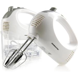 imageOVENTE Portable 5 Speed Mixing Electric Hand Mixer with Stainless Steel Whisk Beater Attachments ampamp Snap Storage Case Compact Lightweight 150 Watt Powerful Blender for Baking ampamp Cooking White HM151WWhite