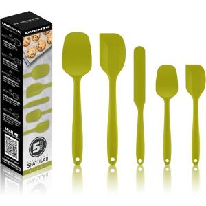 imageOVENTE Set of 5 Silicone Spatula  Food Grade Rubber Spatulas Heat Resistant w Stainless Steel Core ampamp Seamless Design Non Stick Rubber Spatula for Mixing Baking ampamp Cooking Red SP12305RGreen