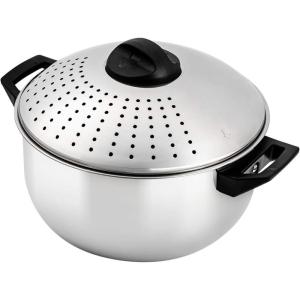 imageOVENTE Stainless Steel Pasta Pot with Strainer Lid Easy Twist and Lock Cover 48 Quart MultiPurpose Stovetop Cookware Perfect for Cooking Noodle Veggie or Sauce Dishwasher Safe Silver CW15131S