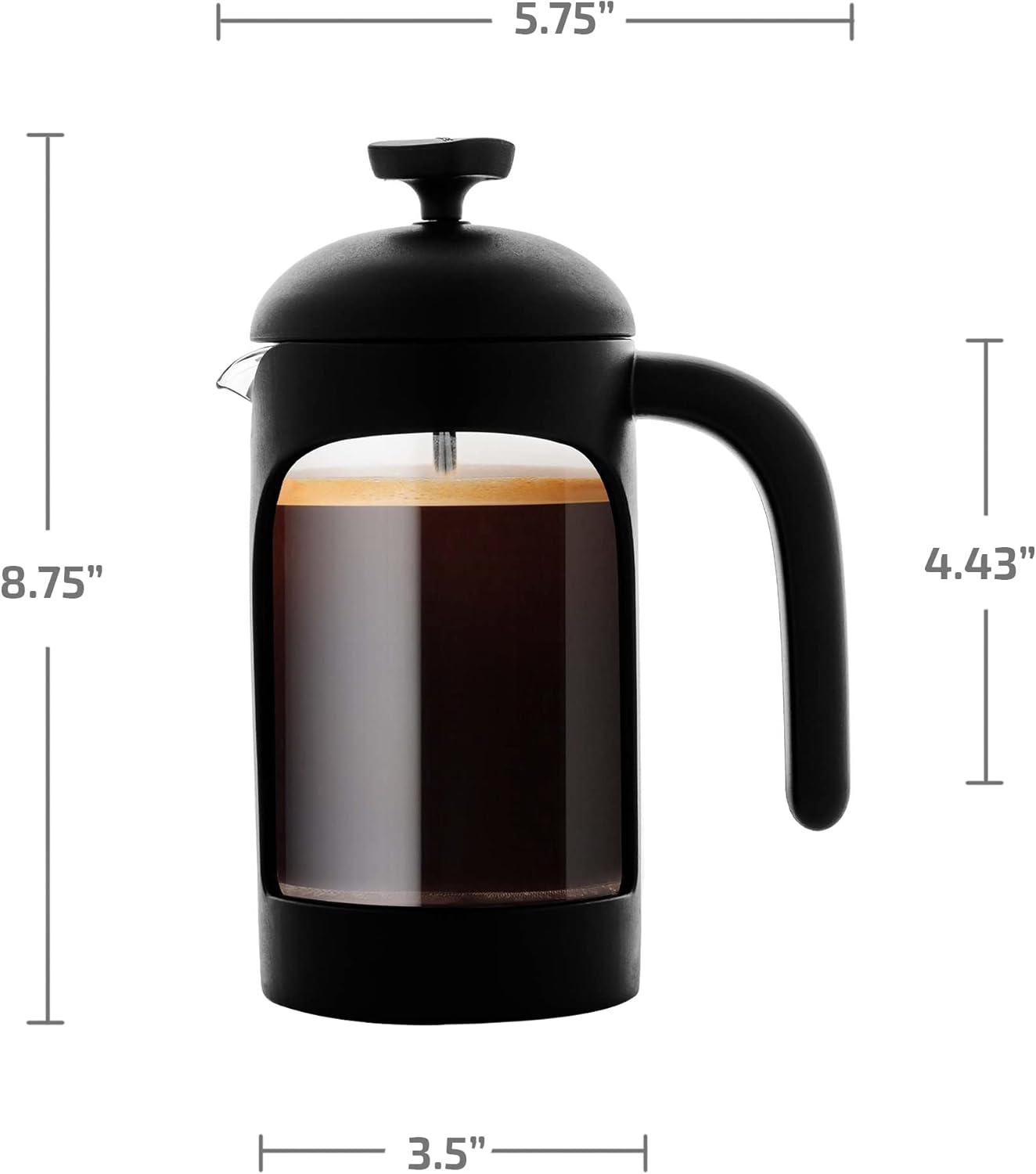 imageOVENTE French Press Coffee Maker 34 Ounce Heat Resistant Borosilicate Glass with 4 Filter StainlessSteel System BPAFree Portable Pitcher Perfect for Hot ampamp Cold Brew Red FPT34RFPB  Black