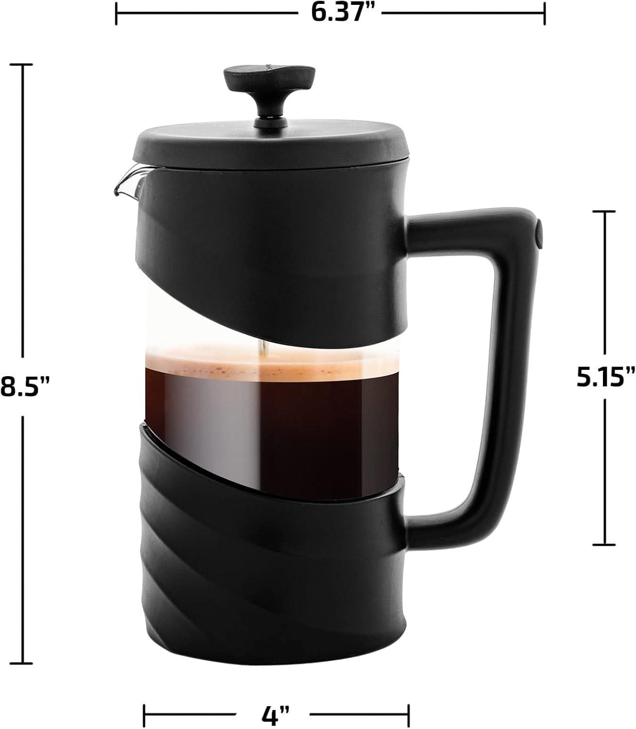 imageOVENTE French Press Coffee Maker 34 Ounce Heat Resistant Borosilicate Glass with 4 Filter StainlessSteel System BPAFree Portable Pitcher Perfect for Hot ampamp Cold Brew Red FPT34RFPW  Black