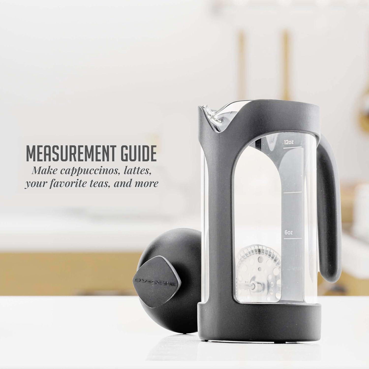 imageOVENTE French Press Coffee Maker 34 Ounce Heat Resistant Borosilicate Glass with 4 Filter StainlessSteel System BPAFree Portable Pitcher Perfect for Hot ampamp Cold Brew Red FPT34RFPB  Black